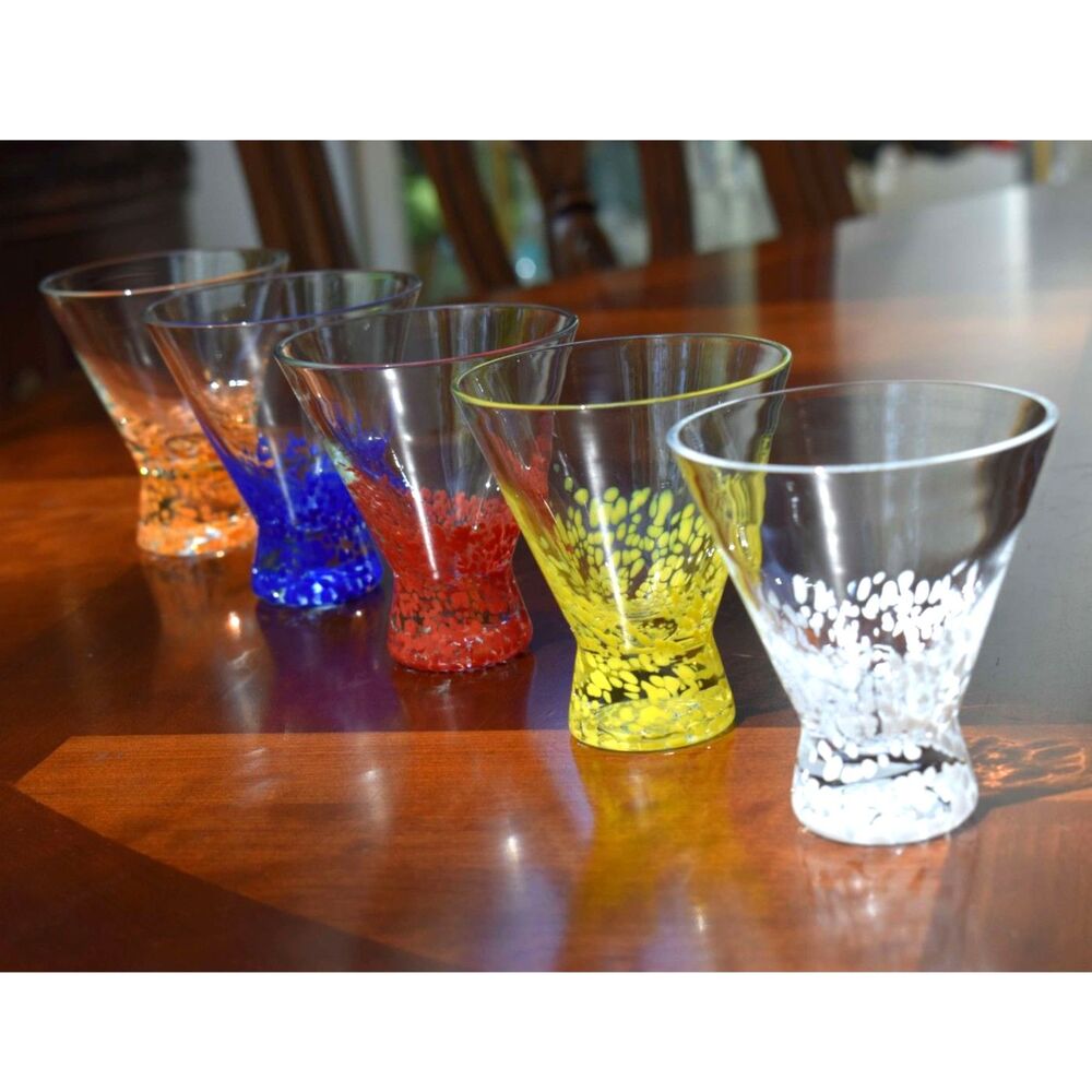 Set of 5 Dansk "Vivacious" Speckled Cocktail Glasses - Multicolored Barware